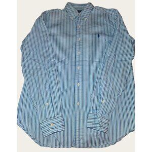 Ralph Lauren Mens Classic Fit Blue White Striped Button-Down Shirt
